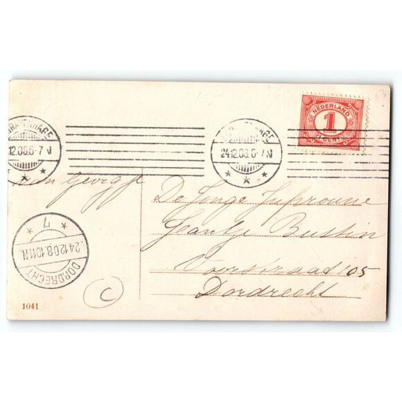 Santa Claus Holding Toy Doll Knocks On Door Christmas Postcard Old World Europe - Picture 2 of 2